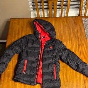 Spyder Black and Red Quilted Puffer Jacket with Hood